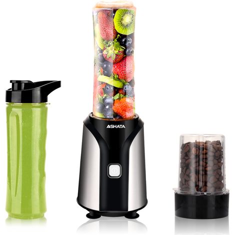 Blender Portable ASHATA Mixeur Smoothie 400W Tritan 600ml+300ml Lames Inox Puissant Compact Facile à Nettoyer Voyage Bureau (1/4)