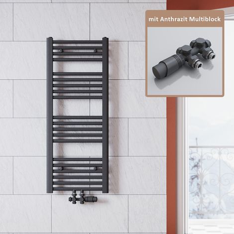 SONNI Radiateur de salle de bain Anthracite 1000x400mm Radiateur tête thermostatique Sèche-serviettes salle de bain,avec vanne (1/5)