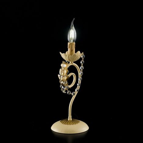 Tischlampe aus Eisen-Elfenbein-Decape und goldenem Strass-Damast ein Licht 16x h39 cm