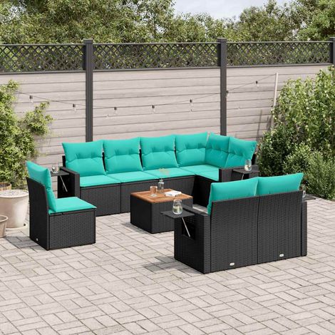 Teenpull – 9-teiliges Gartensofa-Set mit Kissen, schwarzes Polyrattan (1/5)