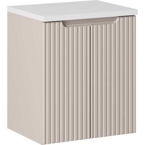 Insieme VANO cachemire e bianco 50cm: mobile sottolavabo con ante scanalate verticalmente + piano per lavabo in bianco opaco