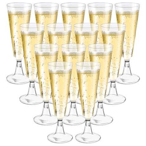 50 copas de champán transparentes, elegantes copas de plástico reutilizables, copas de 160 ml para cerveza, vino, cóctel, fiestas, bodas y Navidad.