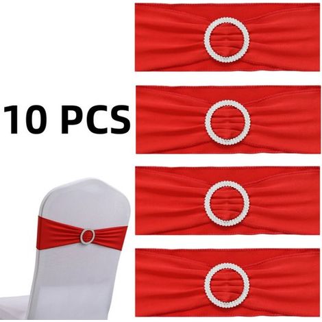 10 piezas, lazos elásticos de spandex para sillas, correas para sillas, lazos elásticos para sillas, Rojo, 13cm×35cm, fiestas y eventos (1/5)
