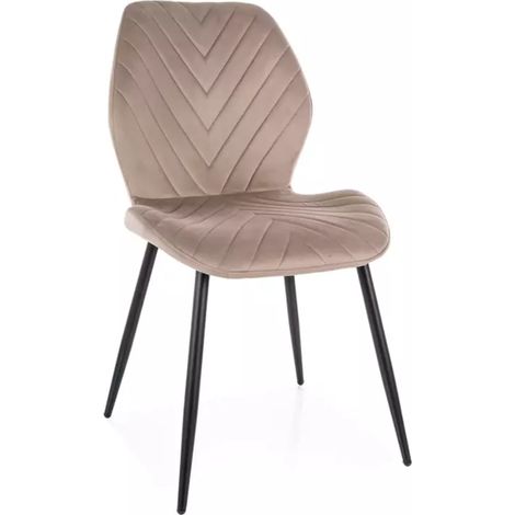 Chaise velours beige MYRENDA avec pieds métal noir mat et dossier incurvé tendance (1/5)