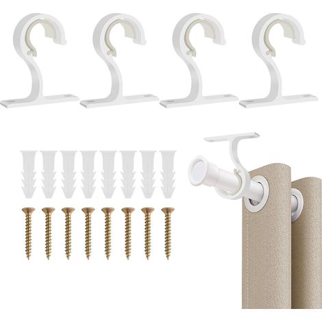 Juego de 4 soportes de barra para cortinas de aleación de aluminio (25-28 mm) con tornillos y tacos para montaje en pared o techo. (1/5)