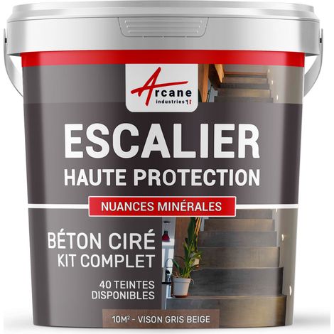 Béton ciré escalier, kit complet - 10 m² (en 2 couches) Vison Gris Beige - ARCANE INDUSTRIES