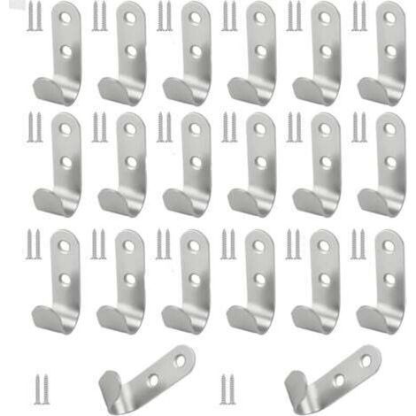 20 Pièces Crochets à 2 Trous en Acier Inoxydable J avec Vis, 45x15 mm Crochets Métalliques Étanches pour Bâche, Argent Lourds Crochet pour Bache pour Remorque, pour Garage, Camping, Jardin (1/5)
