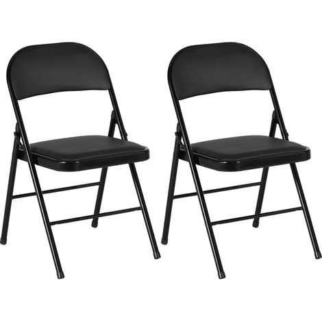 2er-Set Klappstühle, Tragbare Bürostühle, Metallbeine, Faltstuhl für Büro, Empfang, Wartezimmer, Kunstleder, Schwarz (1/5)