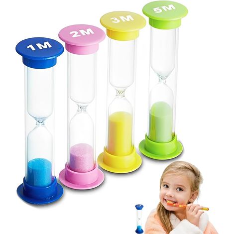 4 Sablier,Timer 1 2 3 5 Minutes,PVC Verre,Souriant Multicolore,Brossage Dents Enfant (1/5)