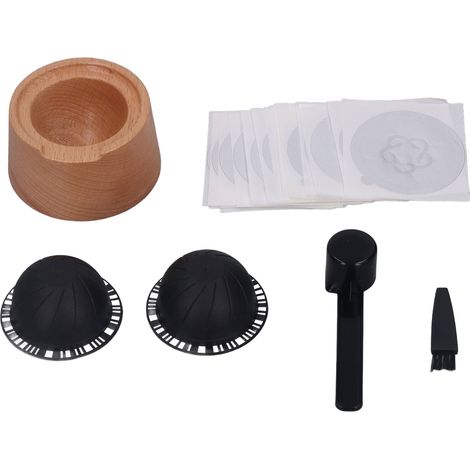 Kit de Filtre à Capsules de Café Noir avec Support en Hêtre, Cuillère en Aluminium et Brosse, Remplisseur de Poudre Réutilisable 230ml (1/5)
