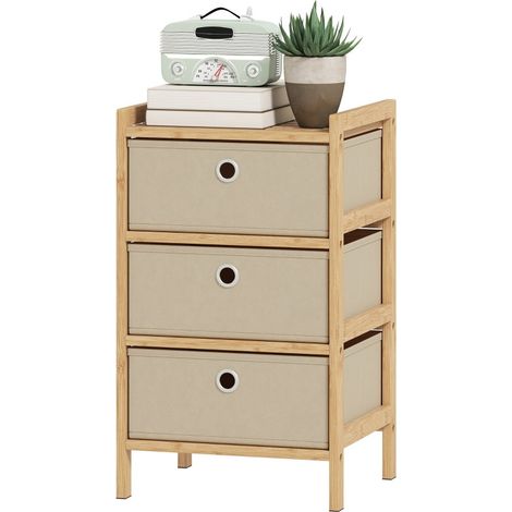 Commode Harova bambou tissu 3 tiroirs crème naturel (1/5)