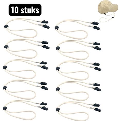10 piezas, Correa universal cortavientos para gorras y sombreros de sol, Sistema de gancho ajustable para todos los tamaños de sombrero, Beige (1/5)