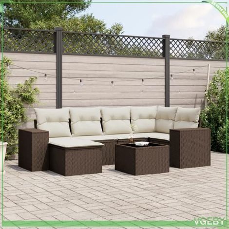 Salon de jardin - FAF7291712421556 - Résine tressée marron - 7 pièces modulable - Rangements étanches (1/3)