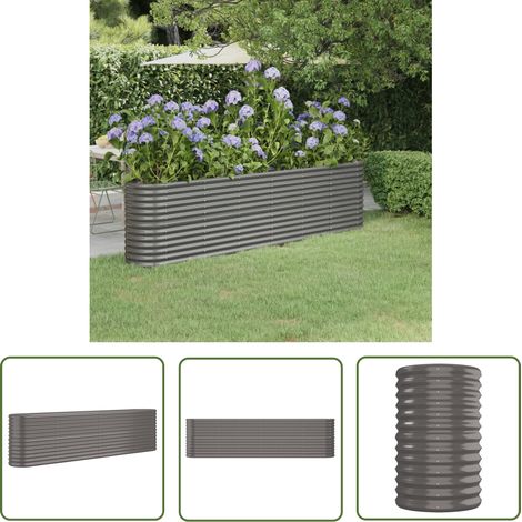 The Living Store Lit surélevé de jardin Acier enduit de poudre 260x40x68 cm gris - Jardiniere Surélevée - Bac À Fleurs - Pot De Fleurs Extérieur - Décoration Jardin - Plante Grimpante (1/5)