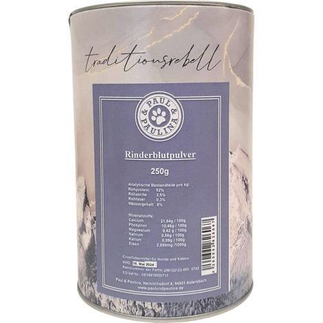 Getrocknetes Rinderblut 250g Ergänzungsfuttermittel für Hunde und Katzen Vitamine und Mineralstoffe BARF-Ernährung Paul & Paulina
