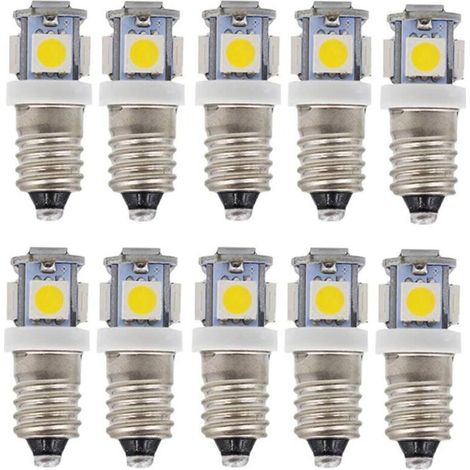 E10 AC LED Ampoules-10 pcs 6V 5 lampes LED-E10 Miniature Vis 50Lm (AC 6V)