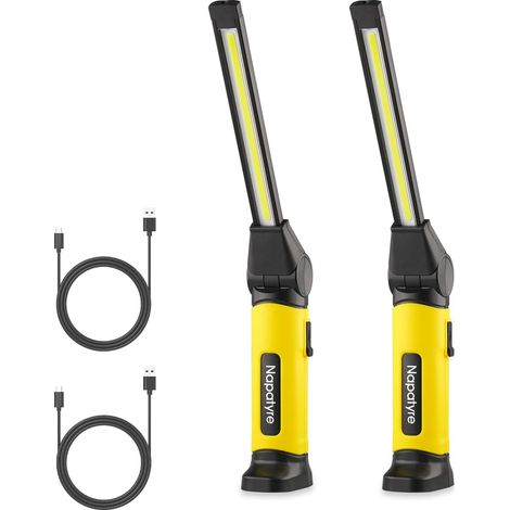 Lampe de Travail, 4000mAh Baladeuse LED Rechargeable avec Base Magnétique, 3 Modes Lampe de Poche pour Auto, Atelier, Camping et Urgences (2 Pièces) (1/5)