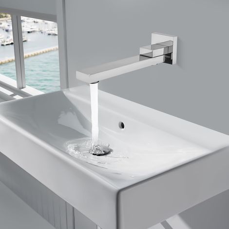 Bec de baignoire mural - 23 x 6 cm - Bec de baignoire carré avec fonction pivotante à 180° et mousseur en nid d'abeille intégré - Bec de baignoire 1/2" - Pour salles de bains et cuisine (1/5)