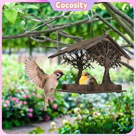 Cocosity plateau de nourriture Mangeoire à oiseaux en bois, plateau de conteneur de graines animalerie hygiene Couleur du bois (1/5)