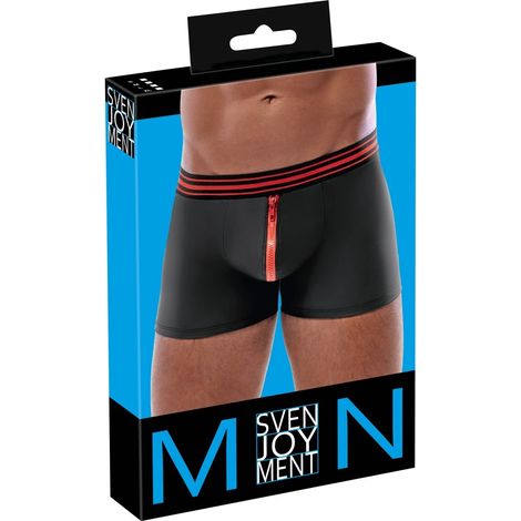 Svenjoyment - Boxer noir mat avec fermeture éclair et ceinture rouges, taille M (1/5)