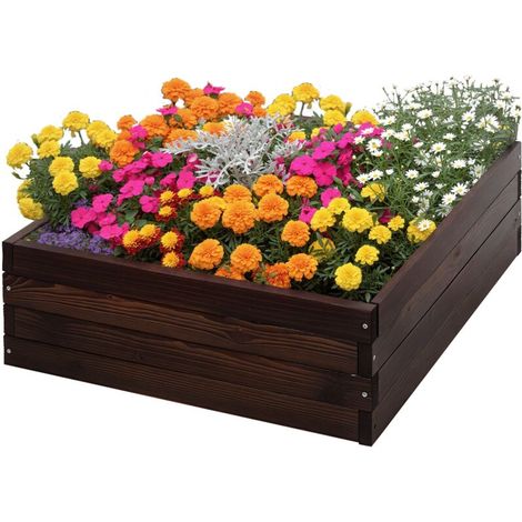 Jardinière surélevée en bois massif, bac à plantes, potager d'herbes aromatiques, 60x60x23 cm, marron foncé (1/5)