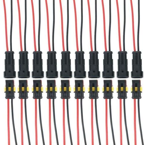 10 Kits 2 Broches Voiture Étanche Connecteur Électrique avec Fil, Voiture Fiche etanche, étanche à la poussière, isolé et scellé (1/4)