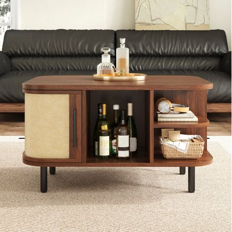 Mesa de centro 80 x 60 x 46,5 cm con almacenaje, MDF, color nogal HAVRYA (1/5)