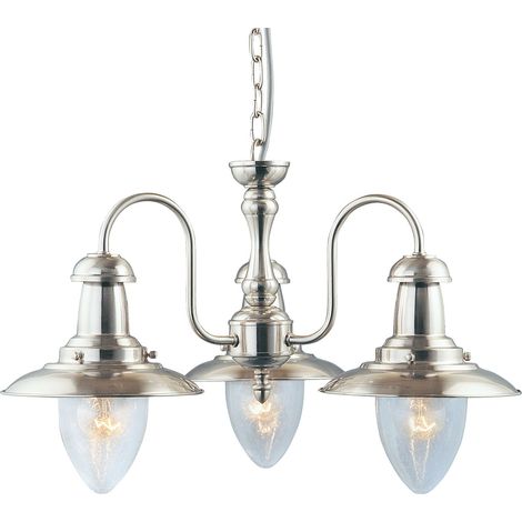 Lampadario Classico Fisher Man Acciaio Argento Vetro 3 Luci E27 (1/5)