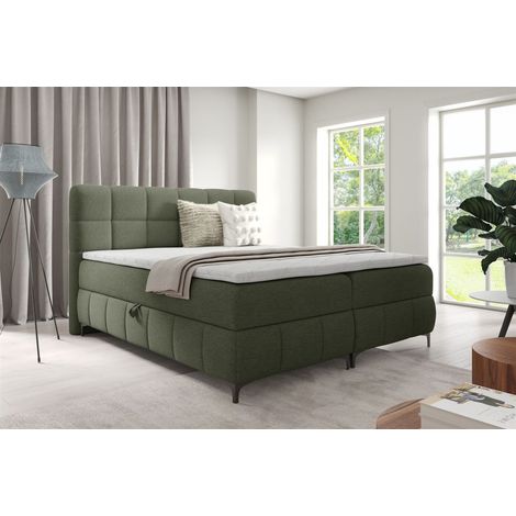 Boxspringbett Schlafzimmerbett SOPHIE 100x200cm Stoff Aragon Olivgrün (1/4)