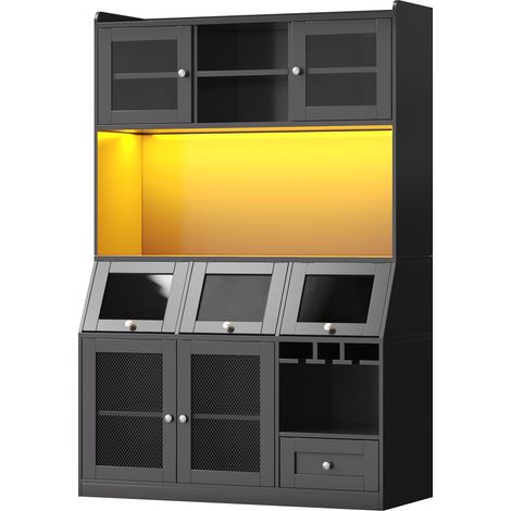 Hoher Küchenschrank 120 x 40 x 181,7 cm schwarz mit Glastür, LED, USB und verstellbaren Böden (1/5)