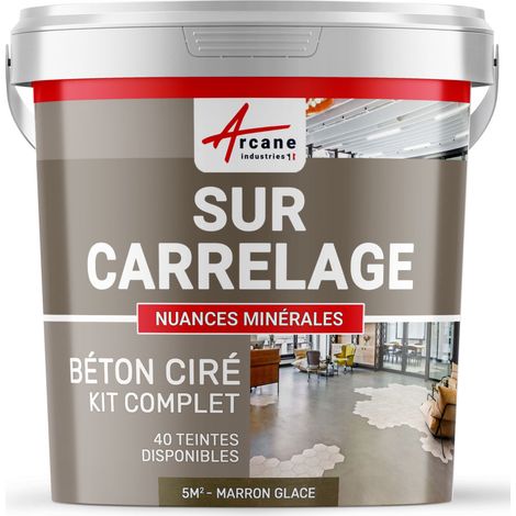 Béton ciré sur carrelage, cuisine, salle de bain, mural, sol, plan de travail, décoratif, revêtement, douche, kit - 5 m² (en 2 couches) Marron Glacé - ARCANE INDUSTRIES