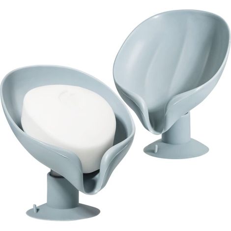 Lot de 2 porte-savons auto-drainants, non poreux, faciles à nettoyer, adaptés à la douche, porte-savon auto-drainant en forme de feuille avec ventouse, porte-savon créatif pour salle de bain, évier de (1/5)