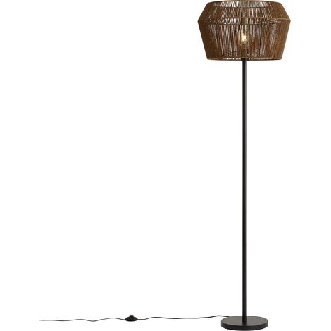 QAZQA Floor Lamp Black with Brown Paper Rope Shade 50/50/30 - (1/5)
