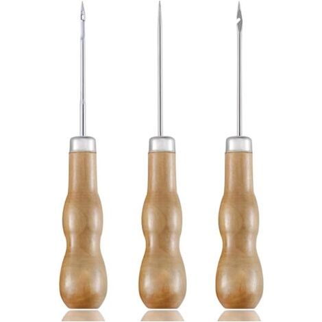 Alène En Cuir Poinçon, 3 Pièces Machine À Coudre En Cuir Ronde À Manche,Couture Poinçon,Cuir Poinçon Avec Manche En Bois Outil De Couture Bricolage Cuir Artisanat Couture Poinçon Cuir Outil De (1/5)