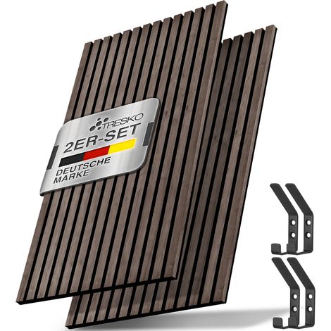 Tresko – Akustikpaneele Holz 120×60 cm – 2 Stück mit 4 Garderobehaken – Schallschutz für Büro und Heimstudio – Nachhaltiges MDF – Einfache Montage (1/5)