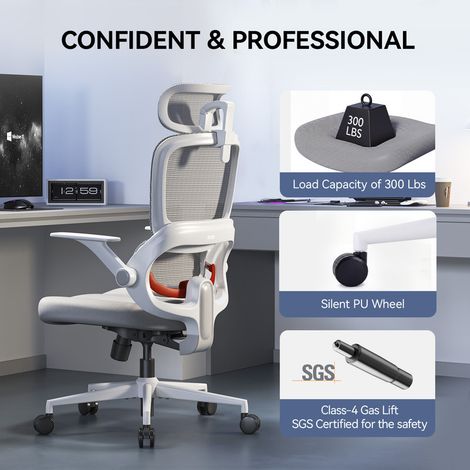 SIHOO B100 SE Office Chair with 2D Armrests, High Back Desk Chair with 2D Headrest, Ergonomic Chair with Adaptive Dynamic Lumbar Support, 113-135° Tilt Lock, 300 lbs, Grey