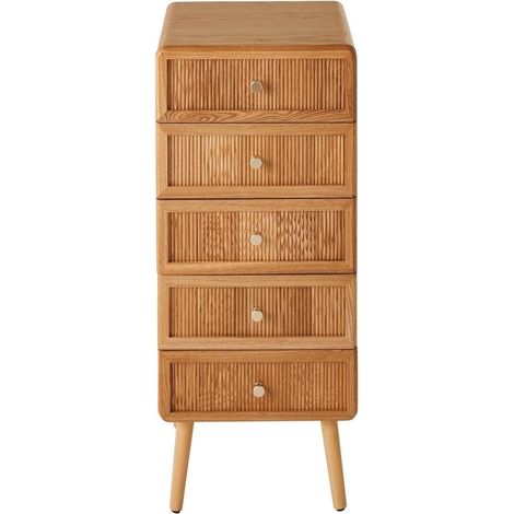CALICOSY - Chiffonnier 5 tiroirs avec façades lamellées H100 cm - AVA