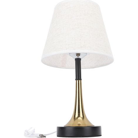 Lampe de chevet USB 3 températures de couleur, veilleuse LED dimmable avec abat-jour en lin gris, télécommande et minuterie 3W (1/5)