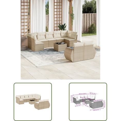 The Living Store 10-tlg. Garten-Sofagarnitur mit Kissen Beige Poly Rattan - Gartenmöbel Set - Outdoor Möbel - Rattan Gartenset - Lounge Set - Esstisch Set (1/3)