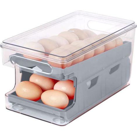 Porte-œufs, distributeur d'œufs, boîte de rangement pour 24 œufs au réfrigérateur, plateau à œufs gain de place - Gris (1/5)