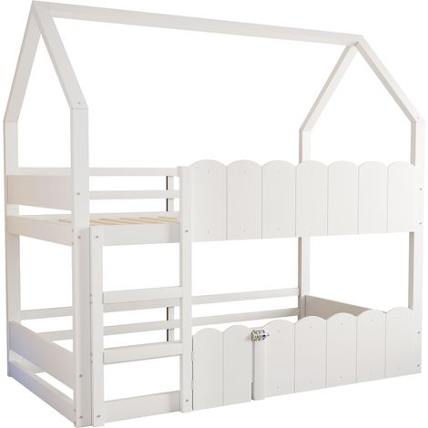Haus-Etagenbett für Kinder 90 x 200 cm, weiß, mit Leiter und Sicherheitsgittern (1/5)
