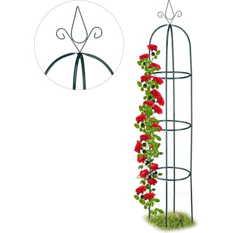 Relaxdays – Tuteur pour plantes grimpantes en acier vert foncé – Pyramide haute 200 cm – Support pour rosiers et tomates – Résistant aux intempéries