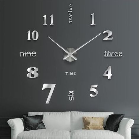 Horloge Murale Geante Design Moderne 60-120cm - Pendule Murale Design Moderne pour La Chambre Cuisine Salle de Bain Bureau Hôtel Argenté (1/5)