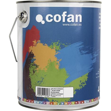 COFAN esmalte sintético (4 l) blanco satinado , Esmalte sintético al disolvente disponible en una amplia gama de colores y tonalidades fabricado a base de resinas alquídicas. Buena (1/4)