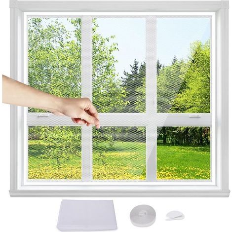 Moustiquaire Fenêtre - Réglable en Taille - Ne Nécessitant Aucun Perçage - Livrée Avec un Rubans Adhésifs Solide et un Outil de Coupe (1, Blanc) (1/5)