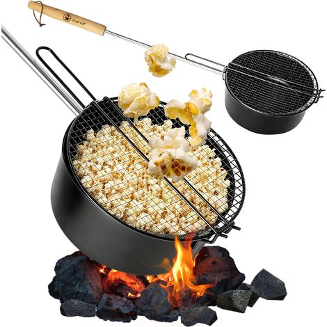 Poêle à pop-corn pour feu de camp et barbecue, pot à pop-corn avec longue poignée pour camping, machine à pop-corn, poêle à pop-corn d'extérieur pour feu de camp, barbecue et brasero (1/5)