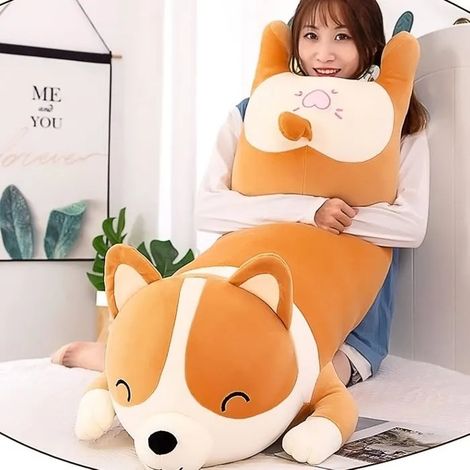 Oreiller en Peluche en Forme de Chien - Douce et Confortable - Cadeau pour Filles et garçons (100cm, Yellow) (1/5)
