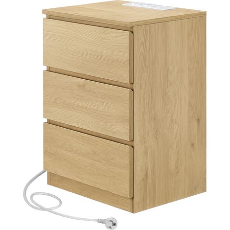 Table de nuit avec station de recharge, table de chevet, table d'appoint avec 3 tiroirs, 2 prises CA, 2 ports USB, pour la chambre à coucher, Jaune paille (1/5)