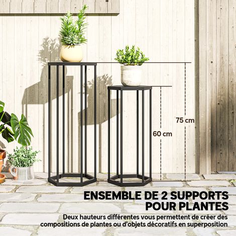 Lot de 2 supports pour plantes, tabouret à fleurs hexagonal en métal, intérieur et extérieur, noir (1/4)