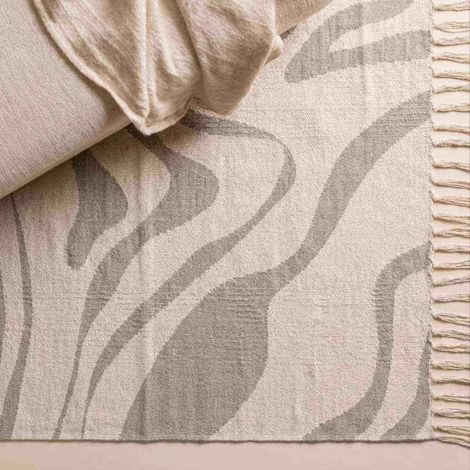 Tapis coton imprimé à franges beige et marron 60x90cm (1/5)